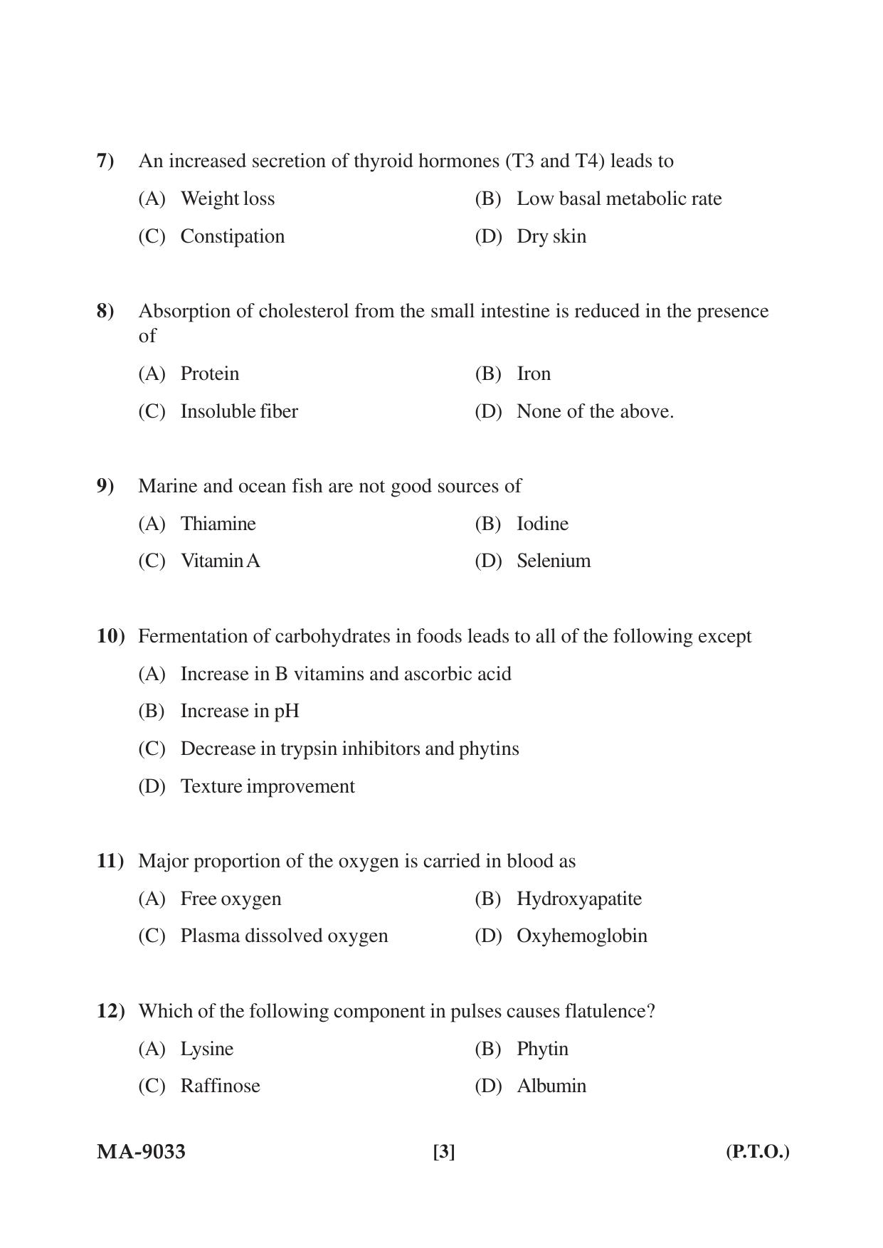 Mysore University PG Entrance Exam 2022: M.Sc. Food Science and Nutrition Question Paper - Page 3