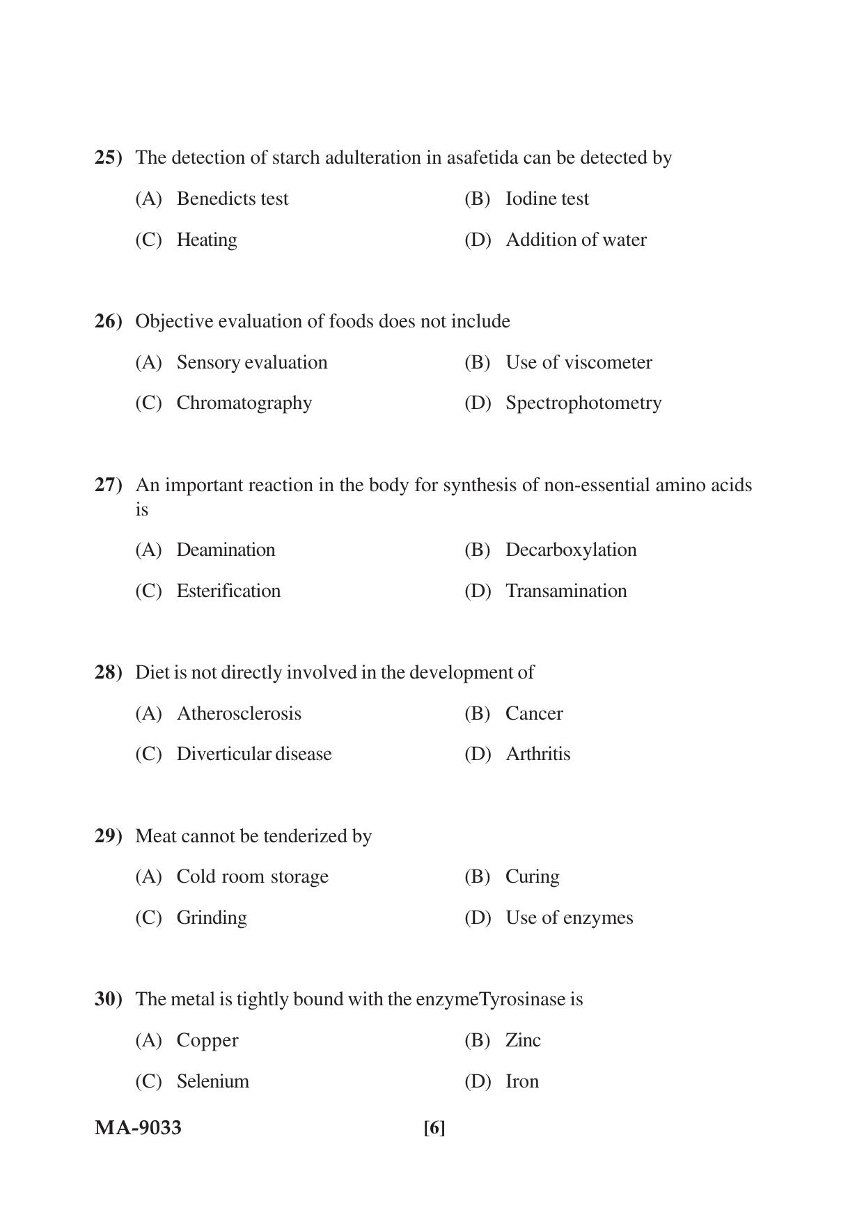 Mysore University PG Entrance Exam 2022: M.Sc. Food Science and Nutrition Question Paper - Page 6