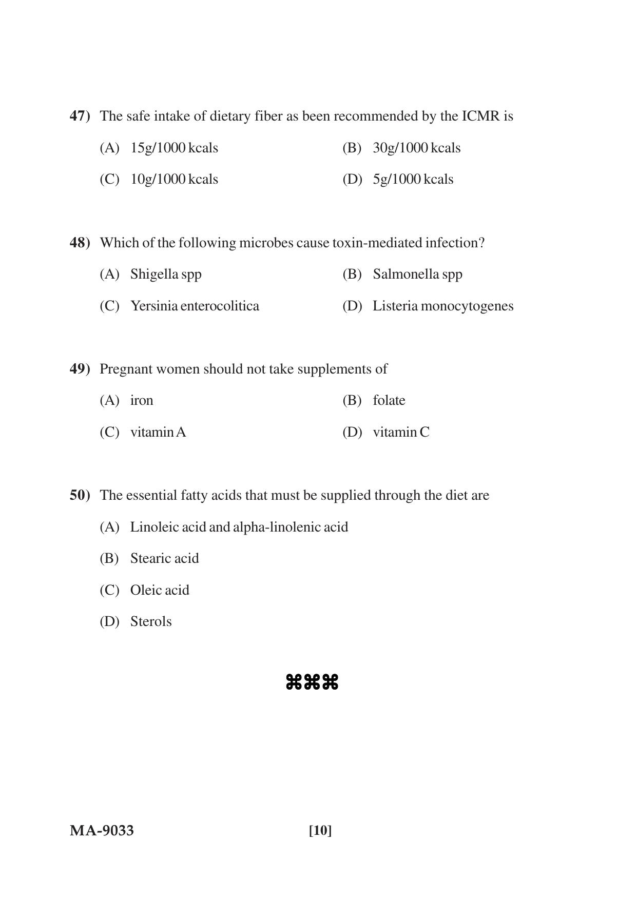 Mysore University PG Entrance Exam 2022: M.Sc. Food Science and Nutrition Question Paper - Page 10
