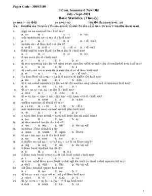 Hemchand North Gujarat University Sample Paper July-Sept 2021:B.Com. Semester-I (New/Old) Basic Statistics (Theory)