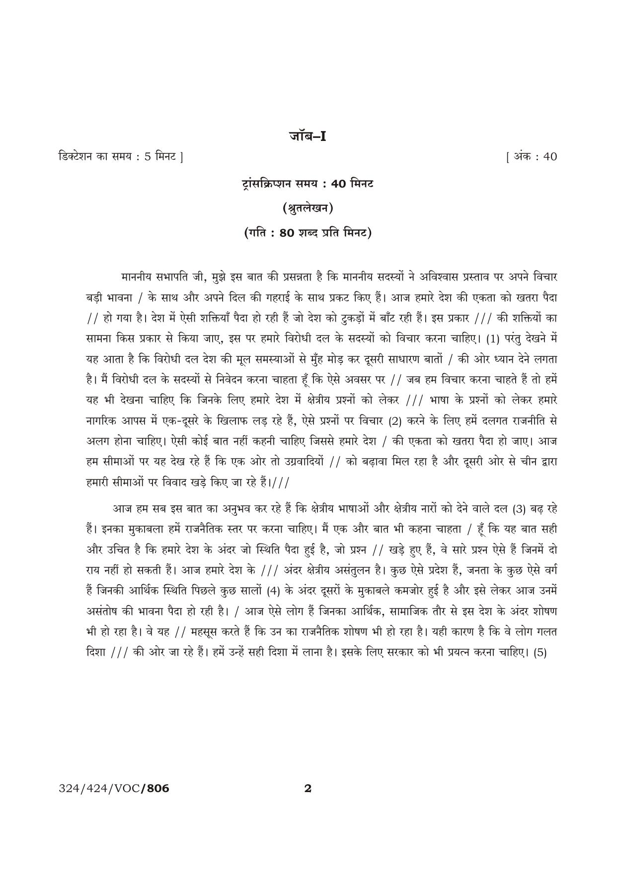 NIOS October 2016 Class 12 Stenography (Hindi) Vevharic Question Paper - Page 2