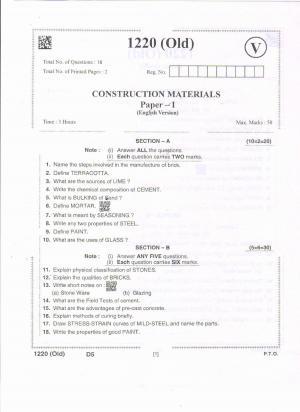 AP Intermediate 2nd Year Vocational Question Paper September-2021- Construction_Material(OLD)-I