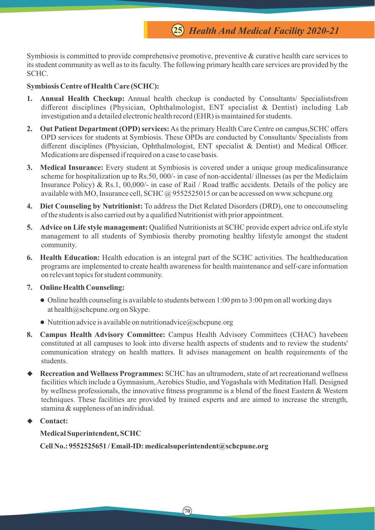 Symbiosis International University, Pune 2020-21 (Prospectus) - Page 72