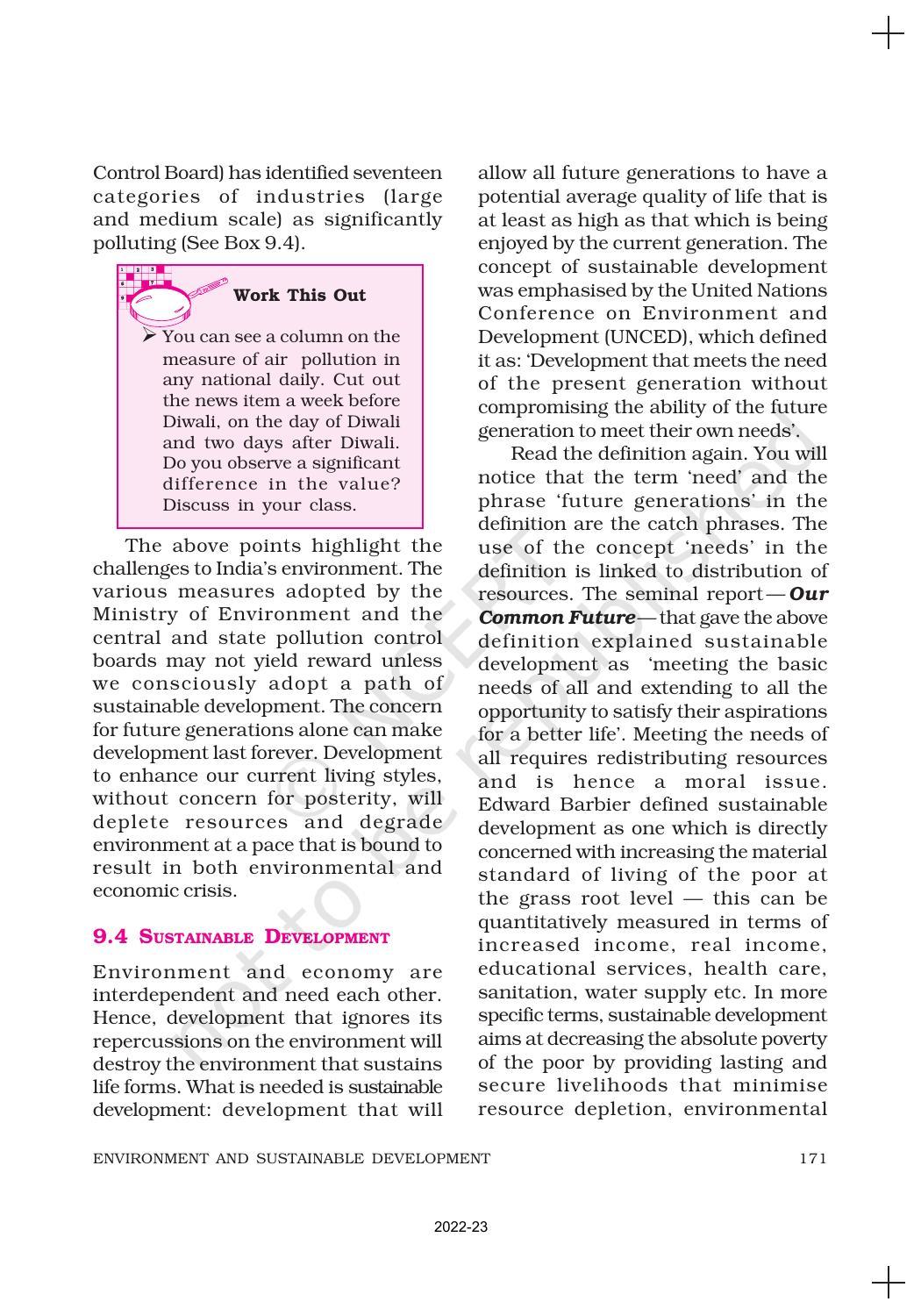 NCERT Book for Class 11 Economics (Indian Economics) Chapter 9 Environment and Sustainable Development - Page 10