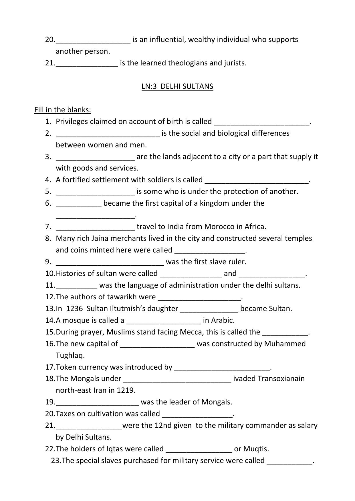 CBSE Worksheets for Class 7 Geography Tracing Changes Through A Thousand Years Assignment 2 - Page 2