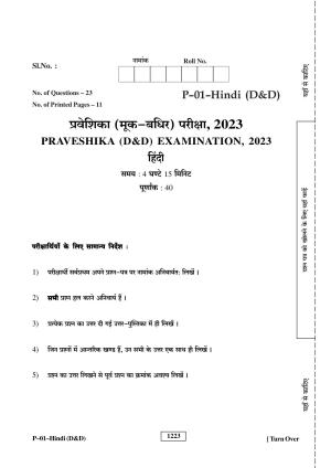 RBSE 2023 Hindi (D&D) Praveshika Question Paper