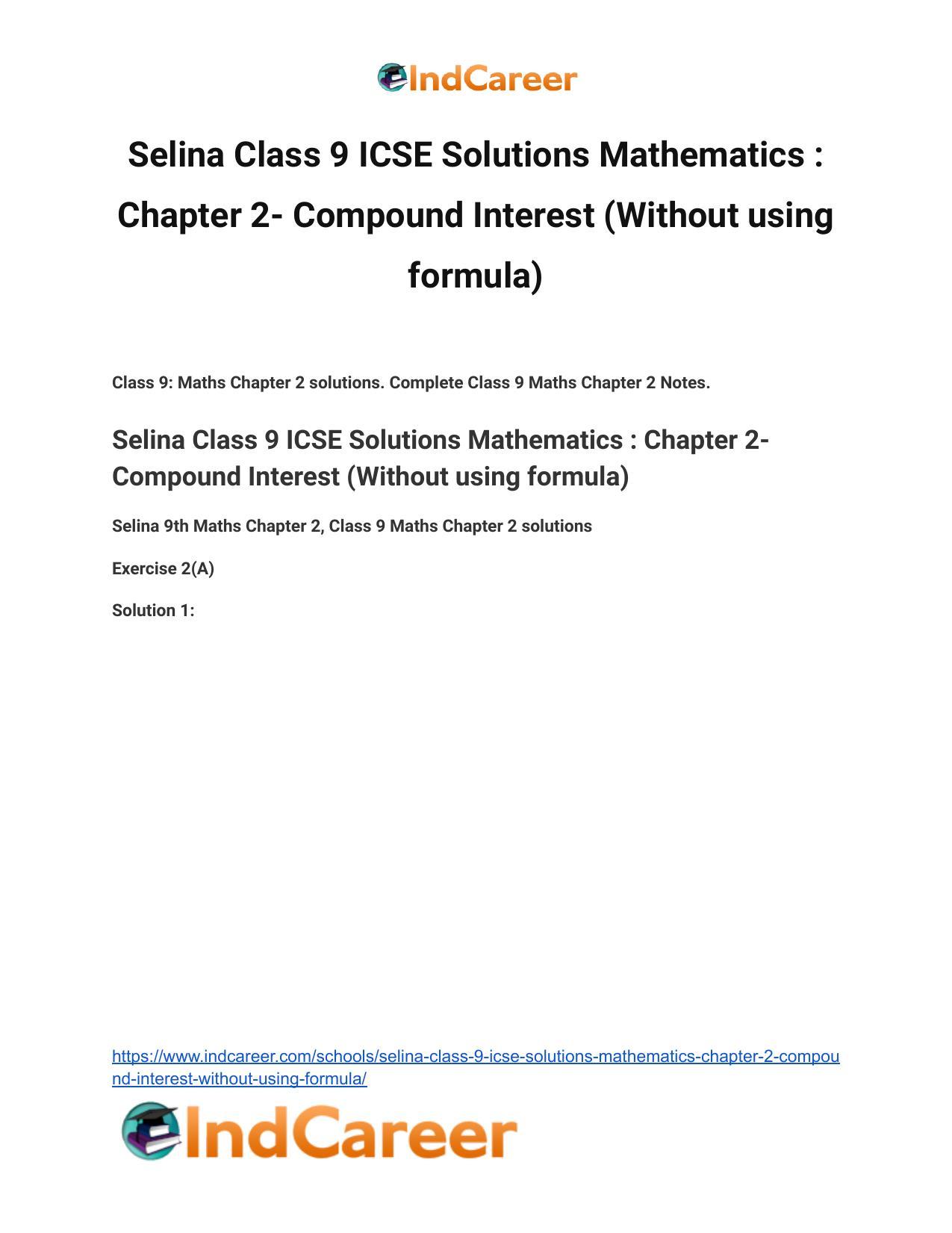 Selina Class 9 ICSE Solutions Mathematics : Chapter 2- Compound Interest (Without using formula) - Page 2