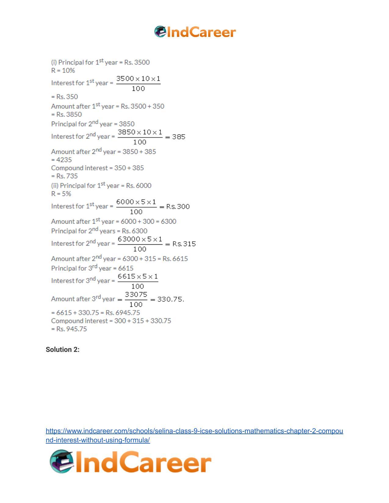 Selina Class 9 ICSE Solutions Mathematics : Chapter 2- Compound Interest (Without using formula) - Page 3
