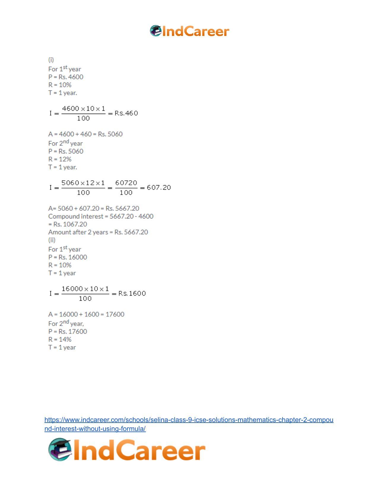 Selina Class 9 ICSE Solutions Mathematics : Chapter 2- Compound Interest (Without using formula) - Page 6