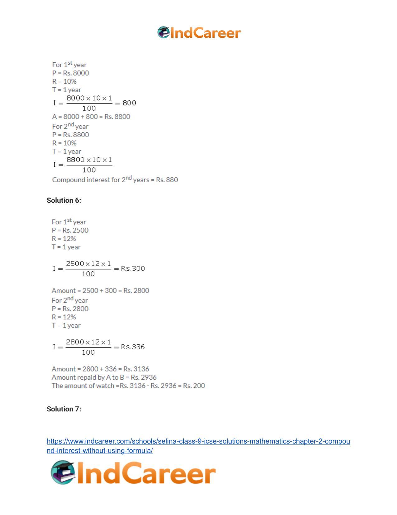 Selina Class 9 ICSE Solutions Mathematics : Chapter 2- Compound Interest (Without using formula) - Page 9