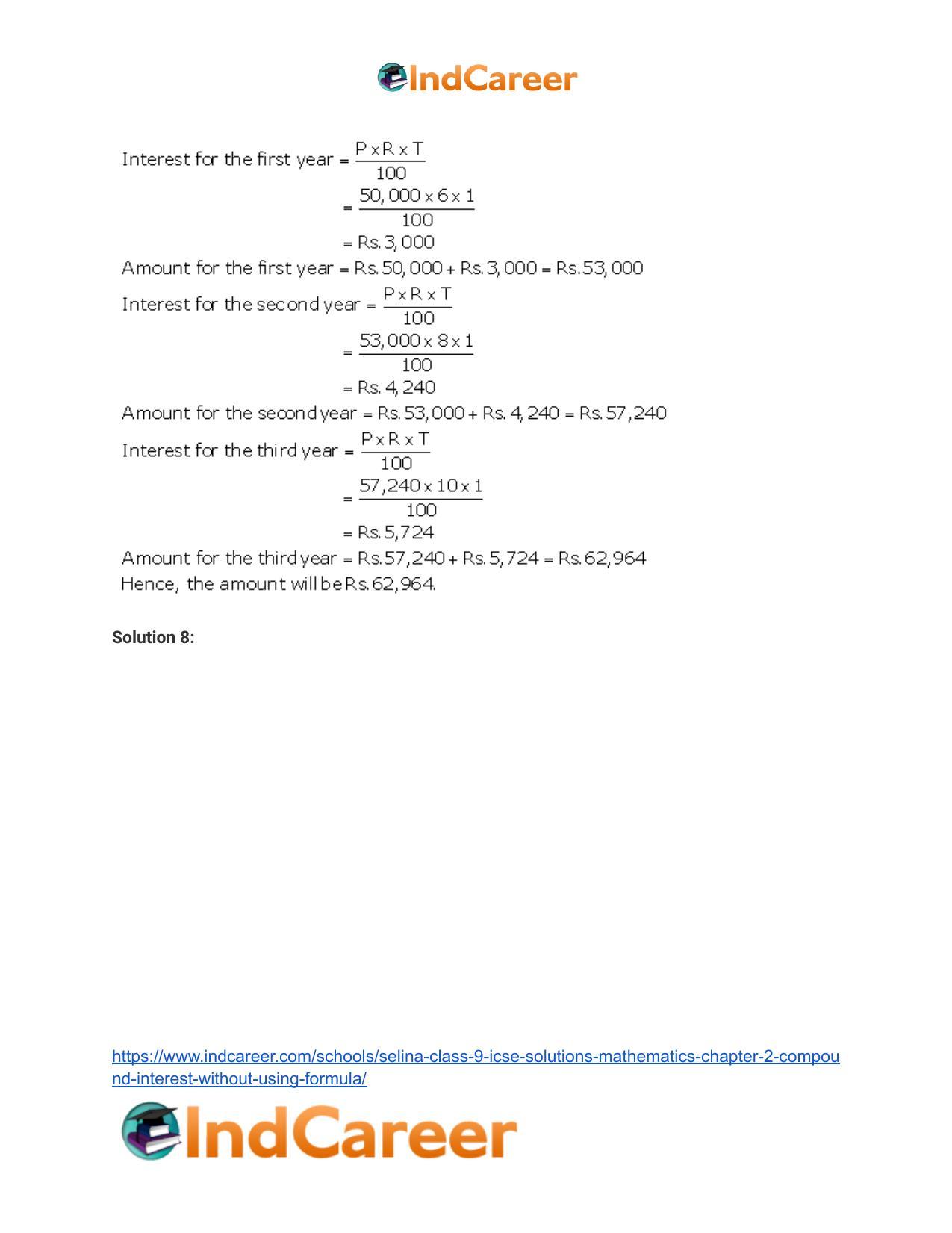 Selina Class 9 ICSE Solutions Mathematics : Chapter 2- Compound Interest (Without using formula) - Page 10