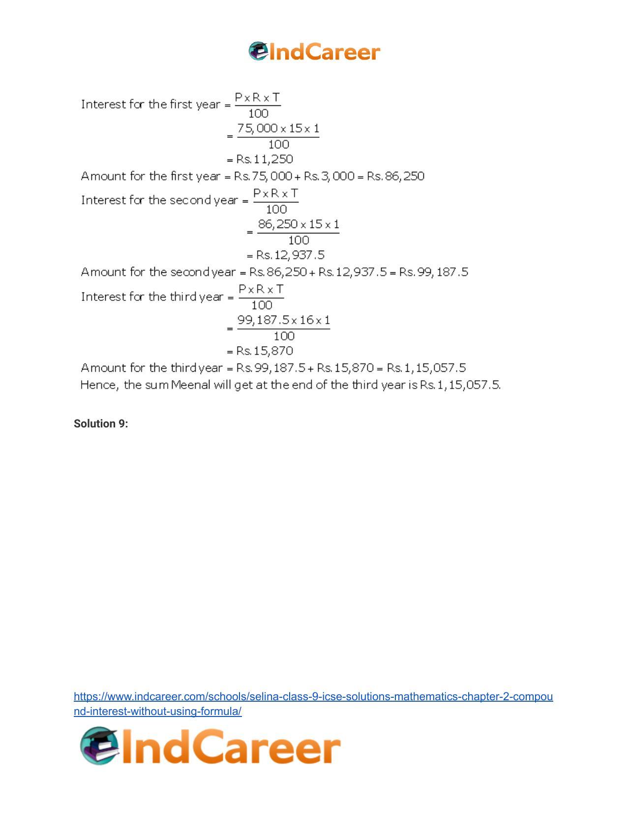 Selina Class 9 ICSE Solutions Mathematics : Chapter 2- Compound Interest (Without using formula) - Page 11