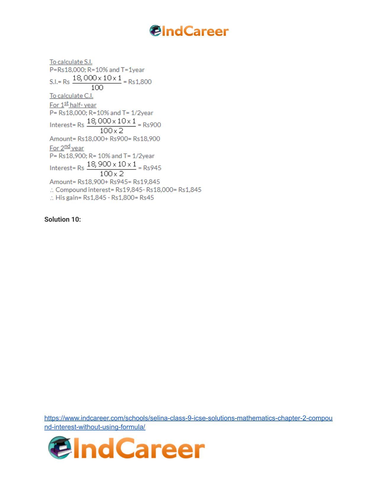 Selina Class 9 ICSE Solutions Mathematics : Chapter 2- Compound Interest (Without using formula) - Page 12