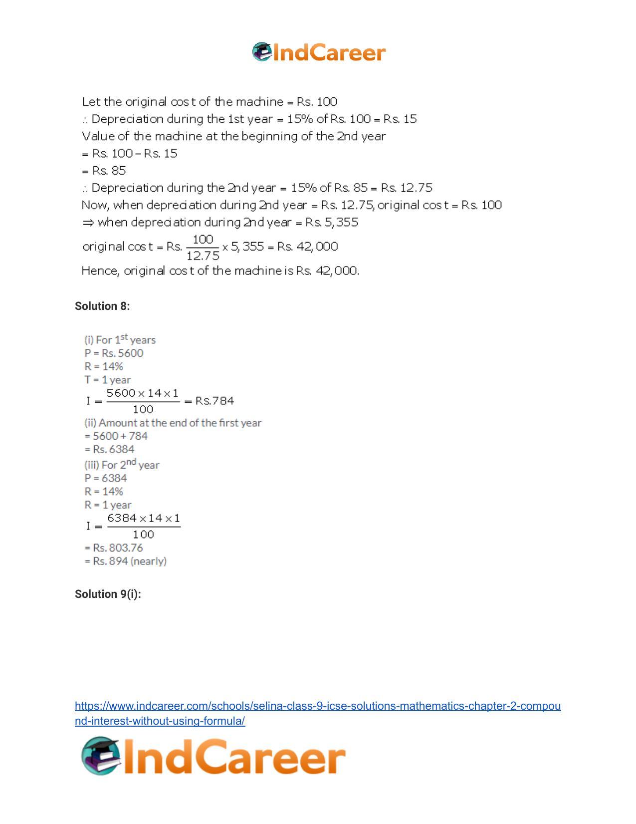 Selina Class 9 ICSE Solutions Mathematics : Chapter 2- Compound Interest (Without using formula) - Page 20