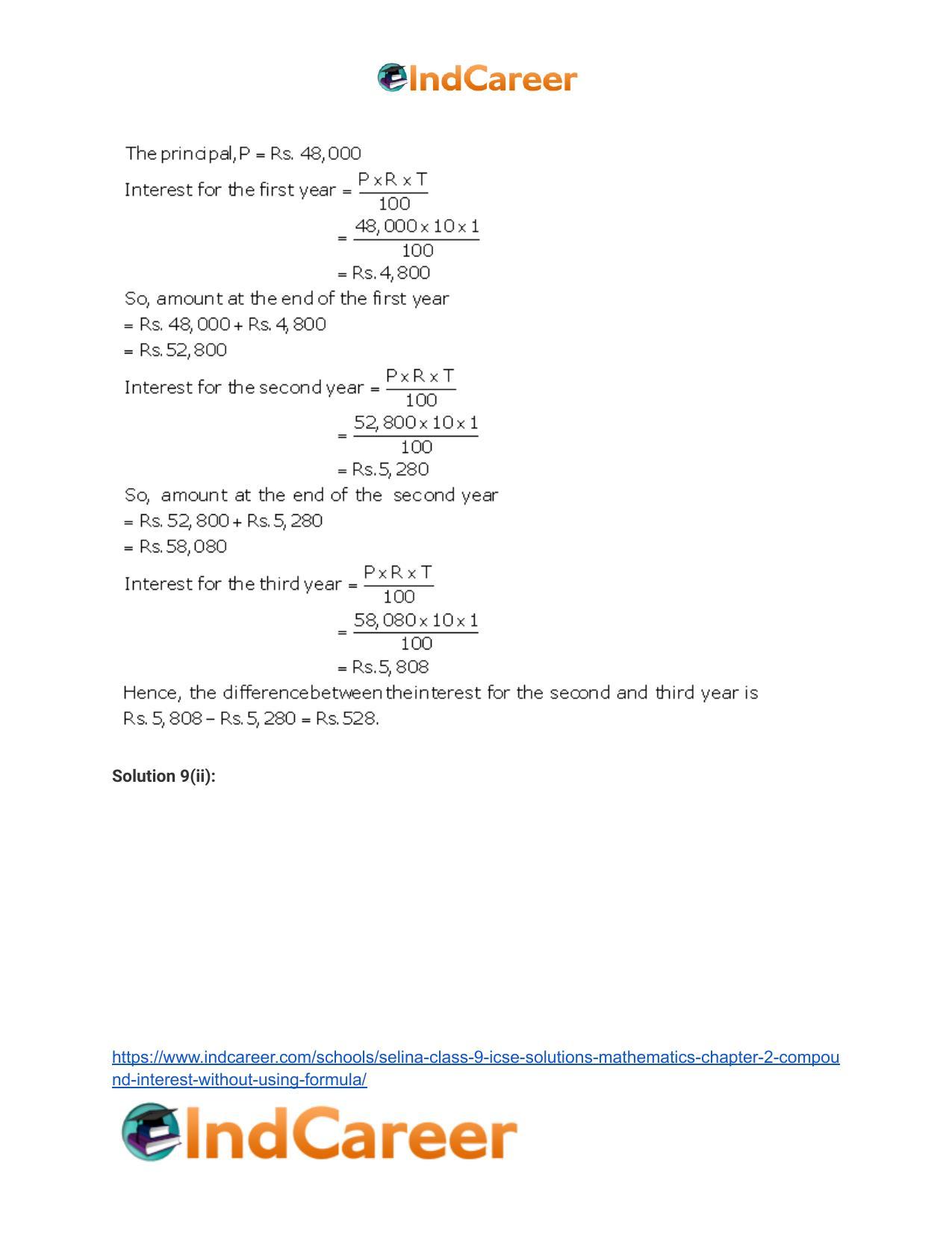 Selina Class 9 ICSE Solutions Mathematics : Chapter 2- Compound Interest (Without using formula) - Page 21