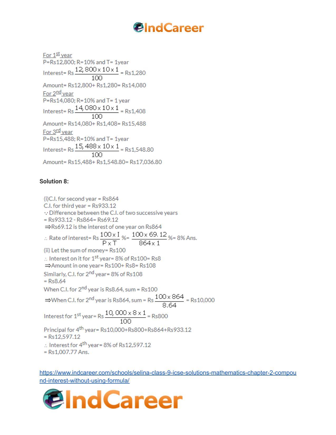 Selina Class 9 ICSE Solutions Mathematics : Chapter 2- Compound Interest (Without using formula) - Page 28