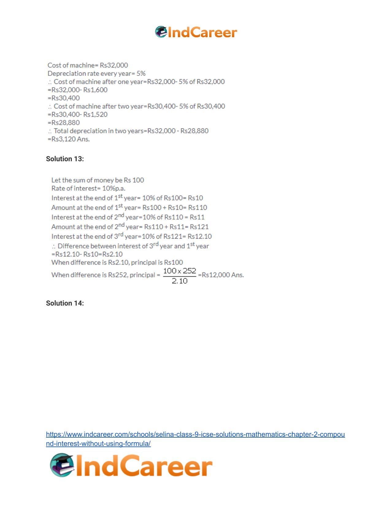 Selina Class 9 ICSE Solutions Mathematics : Chapter 2- Compound Interest (Without using formula) - Page 31