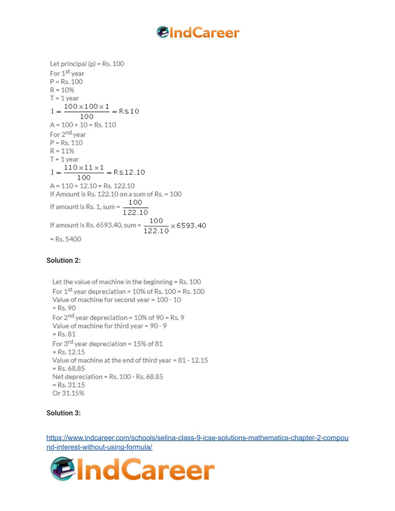 Selina Class 9 ICSE Solutions Mathematics : Chapter 2- Compound Interest (Without using formula) - Page 33