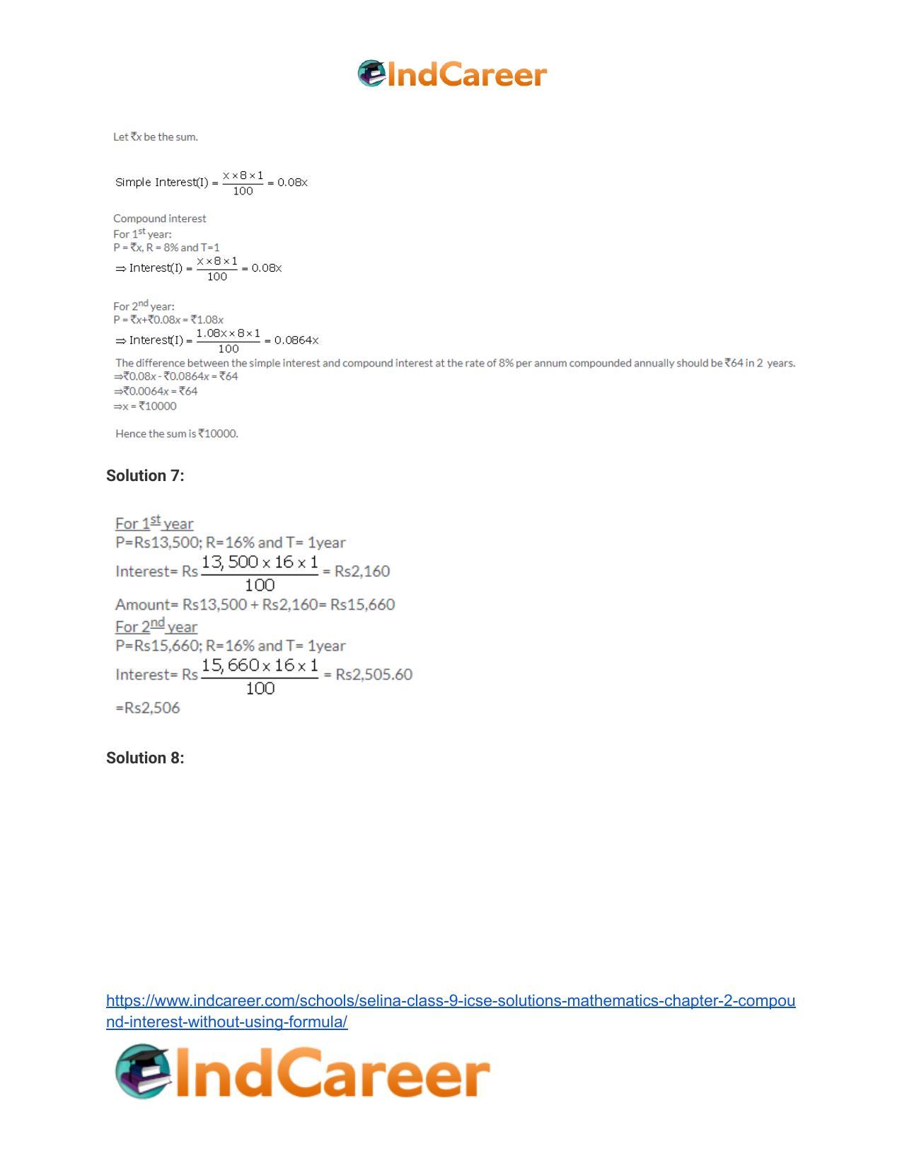 Selina Class 9 ICSE Solutions Mathematics : Chapter 2- Compound Interest (Without using formula) - Page 36