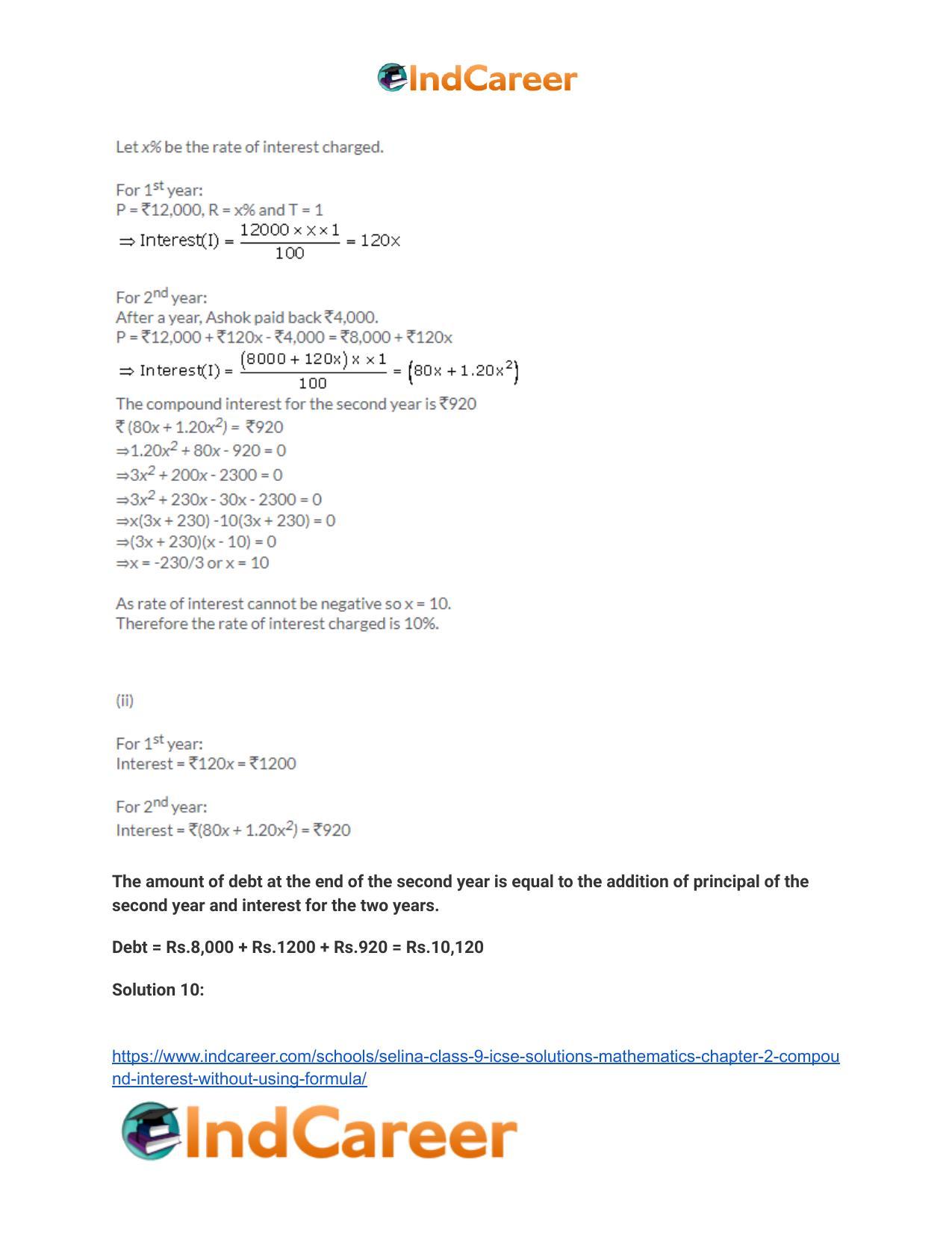 Selina Class 9 ICSE Solutions Mathematics : Chapter 2- Compound Interest (Without using formula) - Page 38