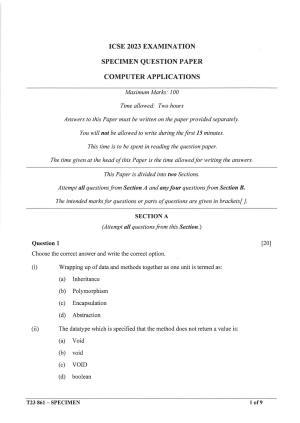 ICSE Class 10 Computer Applications Sample Paper 2023