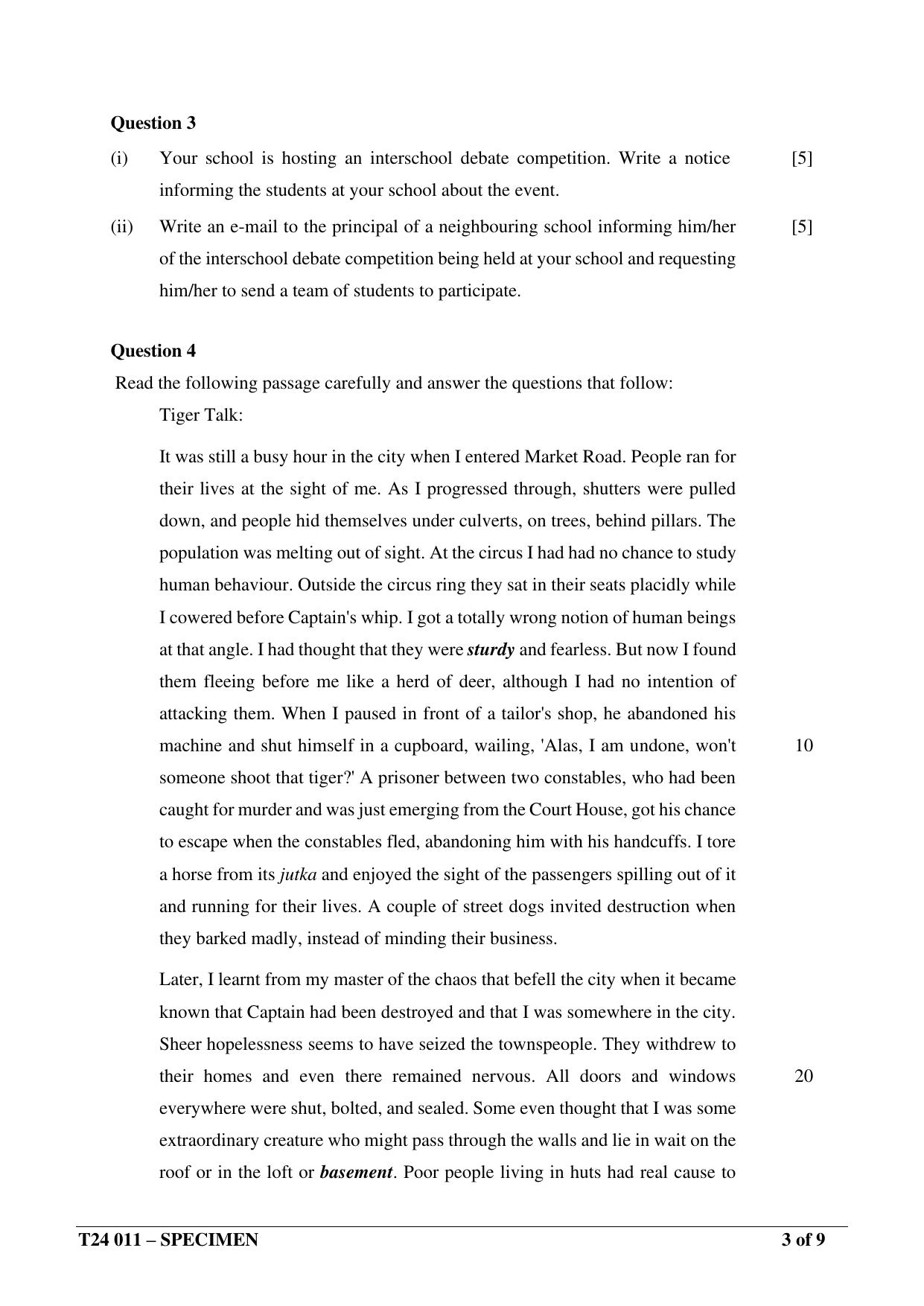 ICSE Class 10  2024 English Language (English Paper – 1) Sample Paper - Page 3