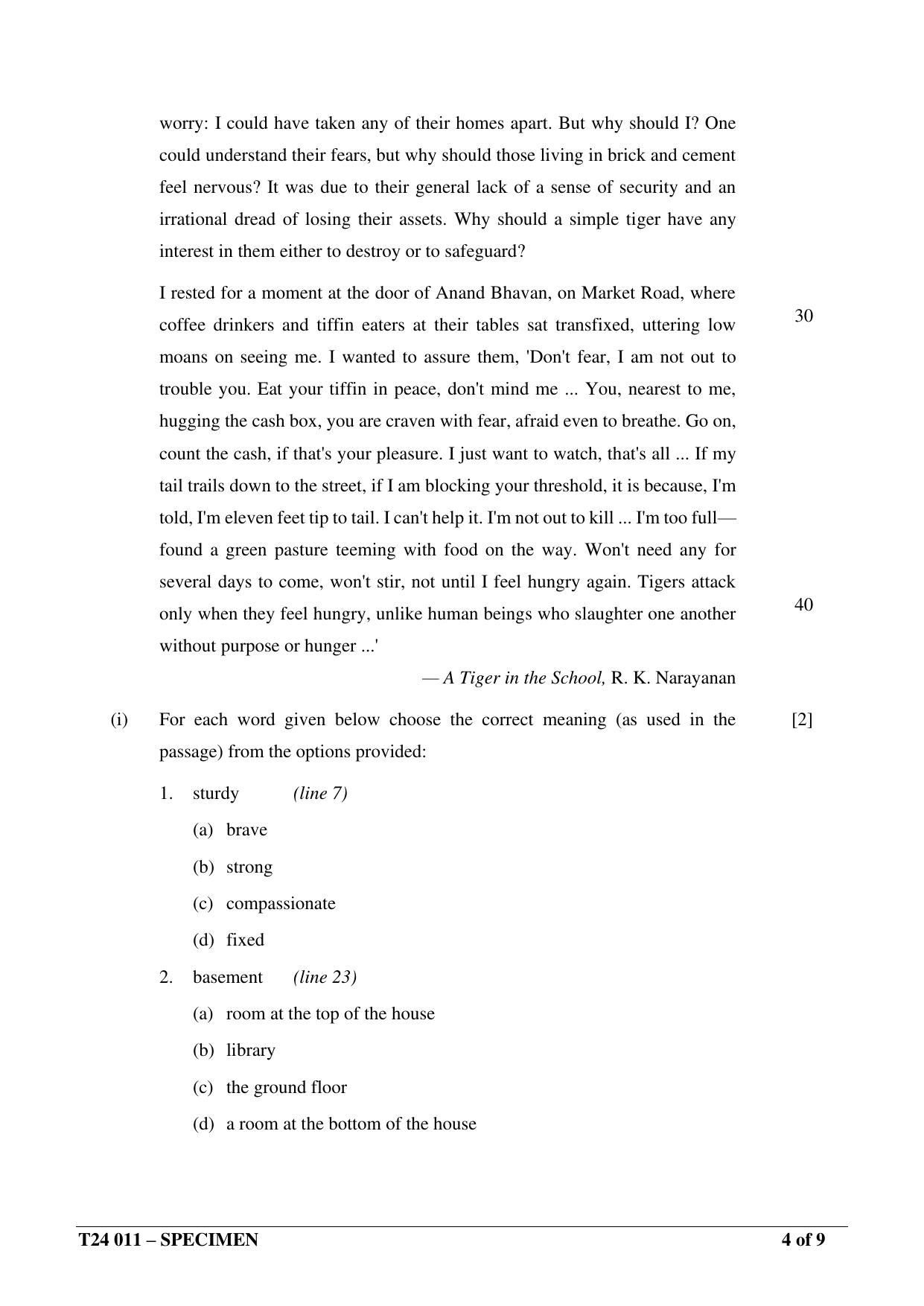 ICSE Class 10  2024 English Language (English Paper – 1) Sample Paper - Page 4