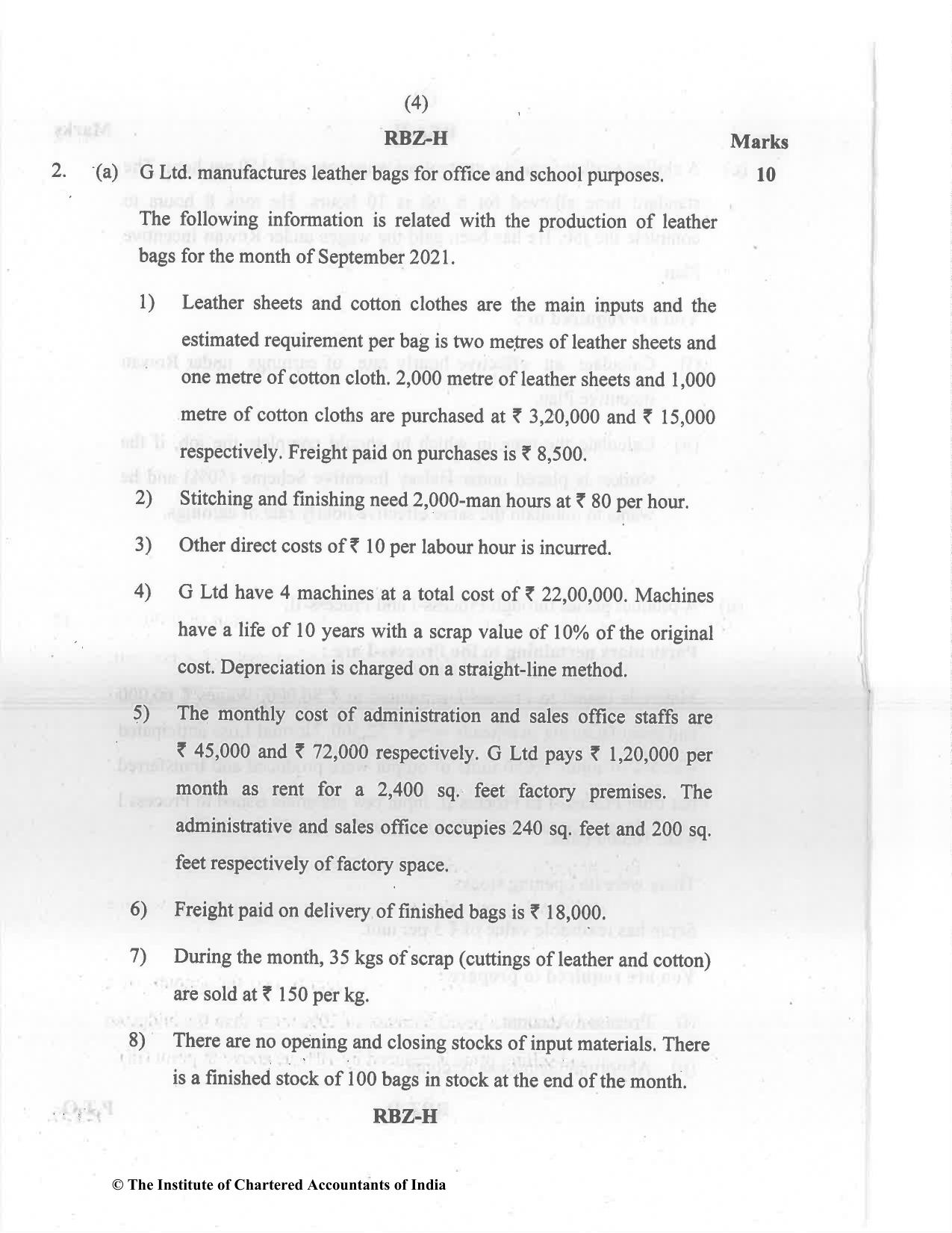 CA Inter Dec 2021 Question Paper - Paper 3 – Cost and Management Accounting - Page 4