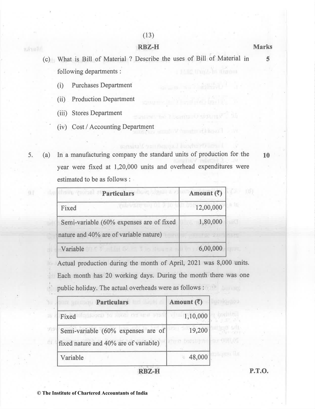 CA Inter Dec 2021 Question Paper - Paper 3 – Cost and Management Accounting - Page 13