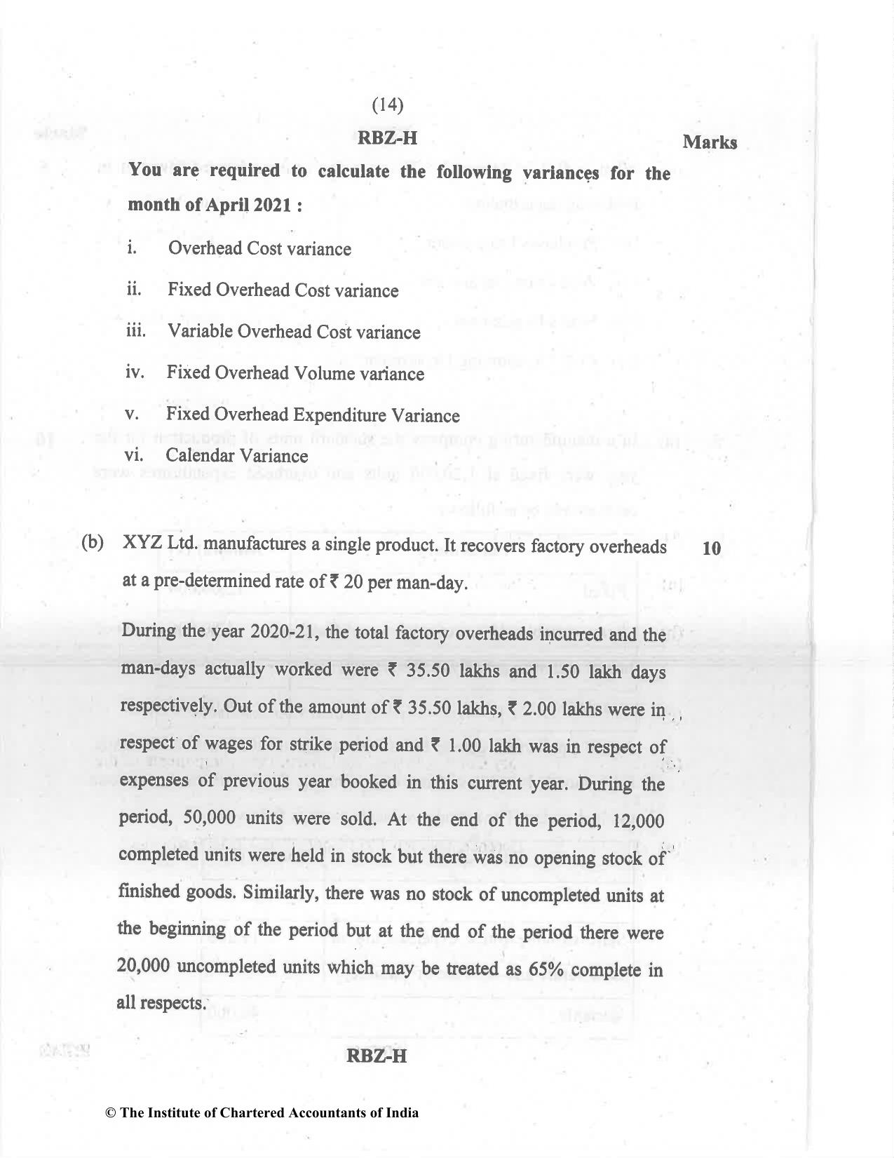 CA Inter Dec 2021 Question Paper - Paper 3 – Cost and Management Accounting - Page 14