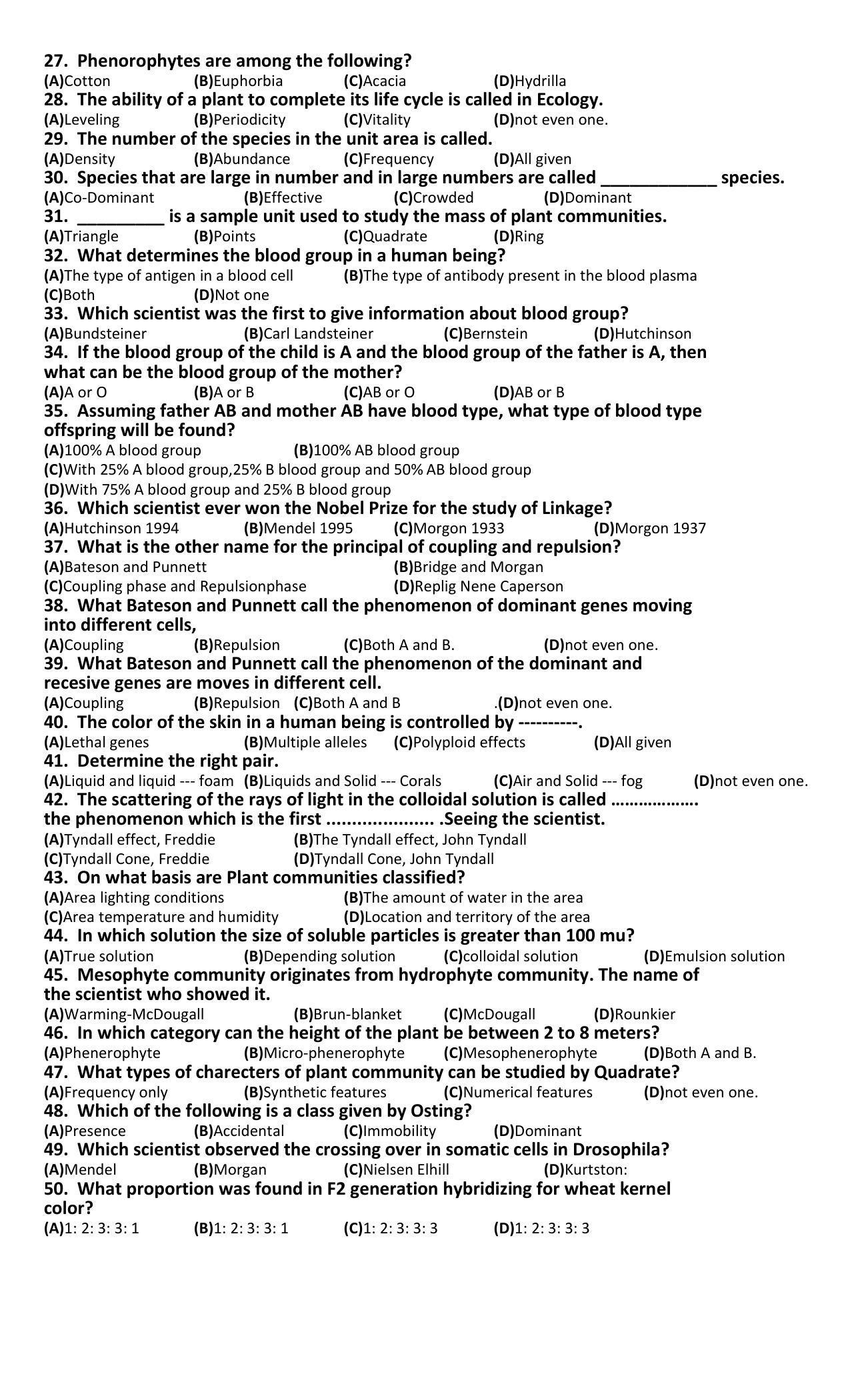 Hemchand North Gujarat University Sample Paper July-Sept 2021: B.Sc. Sem – III 212 -Plant Physiology, Ecology and Genetics Paper Code - 3627 - Page 2