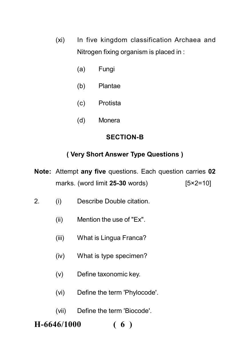 Sarguja University Question Paper July-2022 : M.Sc.In Botany (Fourth sem.) Advanced Plant Systematic Paper 1 - Page 6