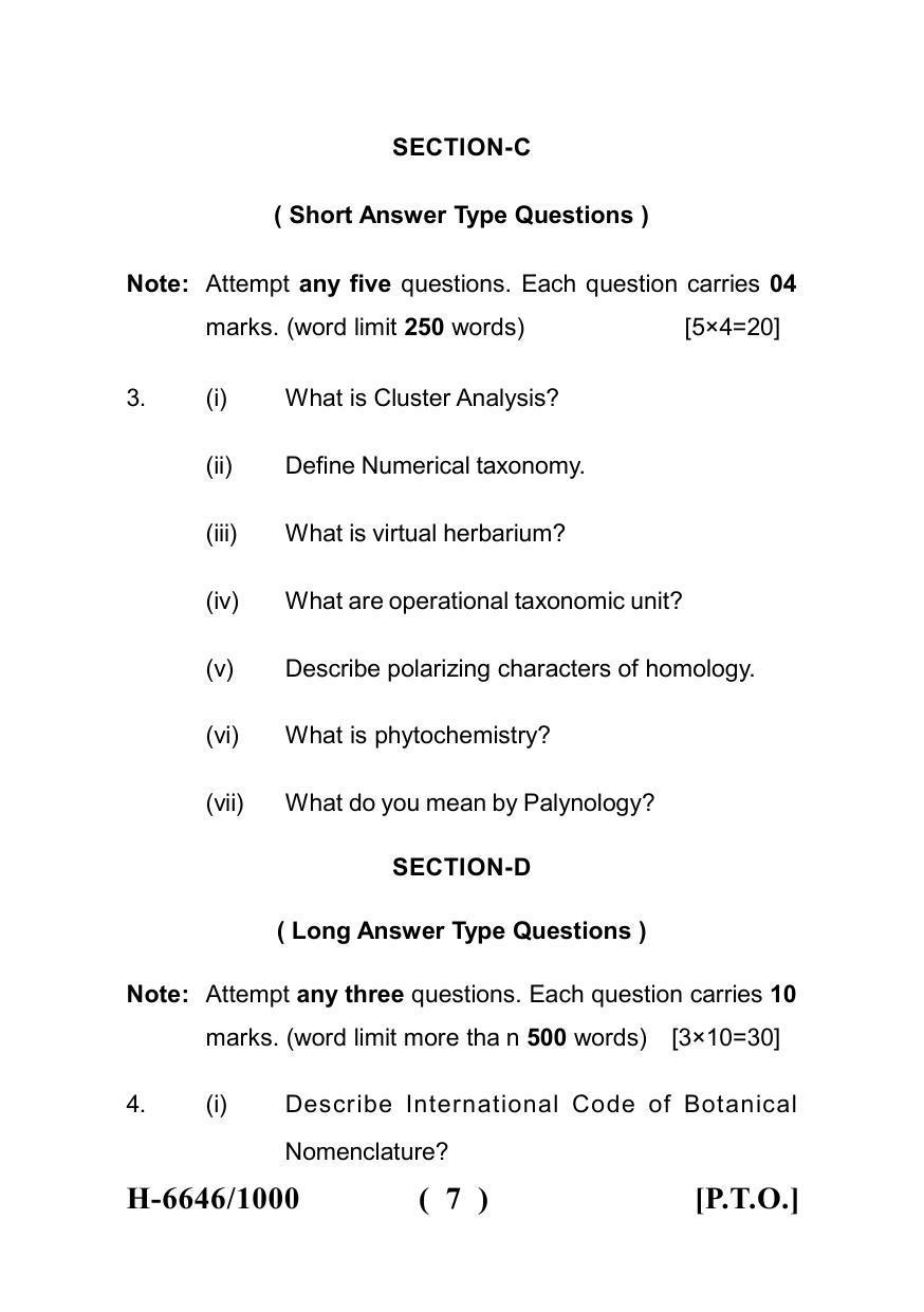 Sarguja University Question Paper July-2022 : M.Sc.In Botany (Fourth sem.) Advanced Plant Systematic Paper 1 - Page 7