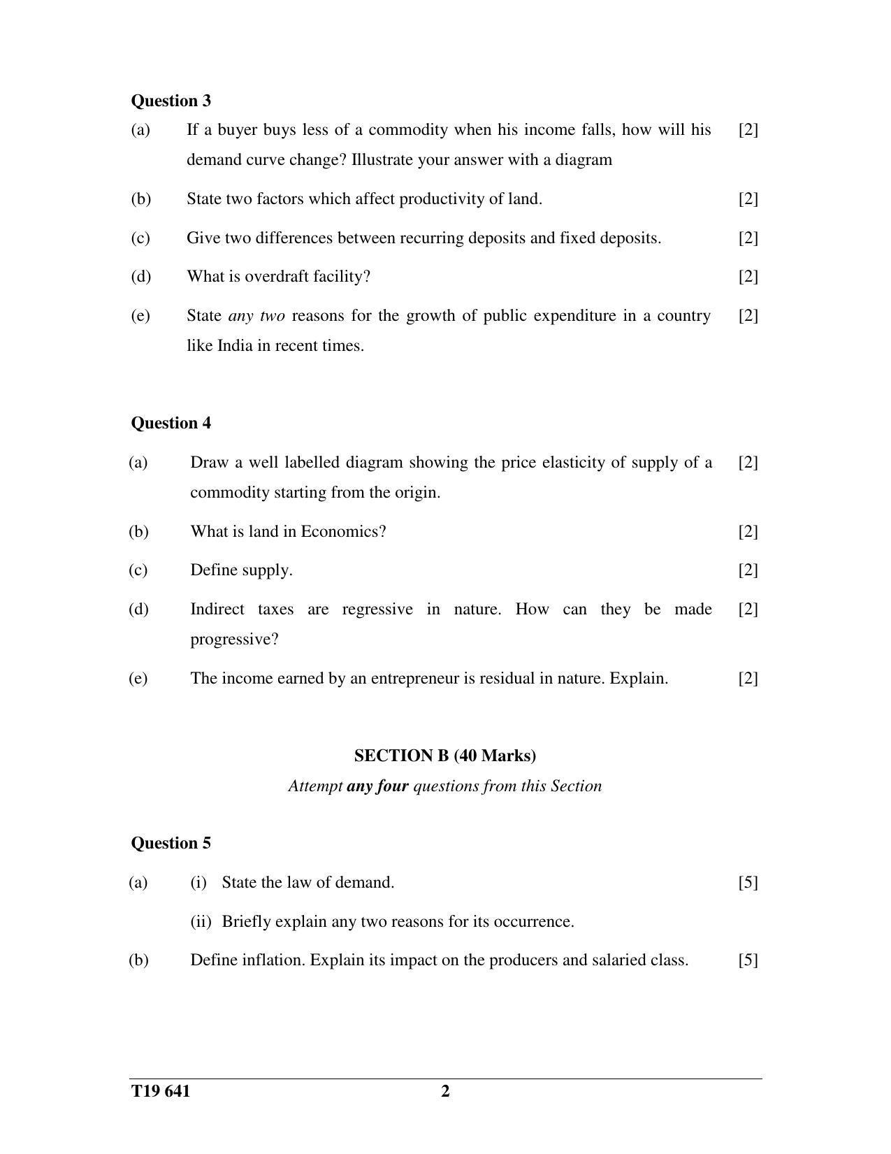 ICSE Class 10 Economics 2019 Question Paper - Page 2