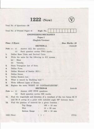 AP Inter. 2nd Year Vocational Question Paper May – 2019 - Engineering Mechanics-I(New)