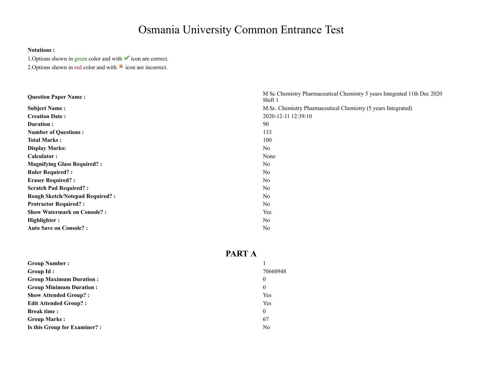 TS CPGET 2020 M.Sc. Chemistry Pharmaceutical Chemistry (5 years Integrated) (Shift 3) Question Paper with Answer Key - Page 1