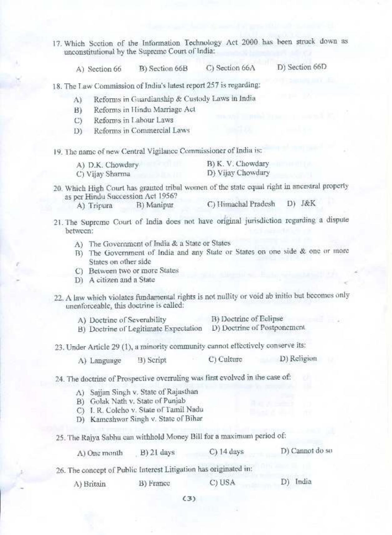 PU MPET Laws 2015 Question Paper - Page 4