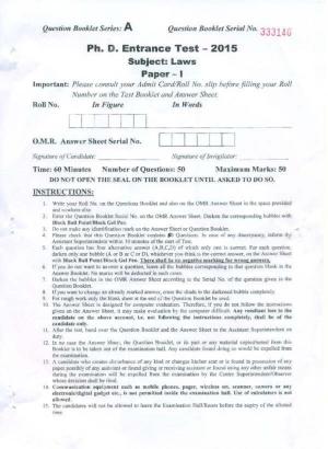 PU MPET Laws 2015 Question Paper