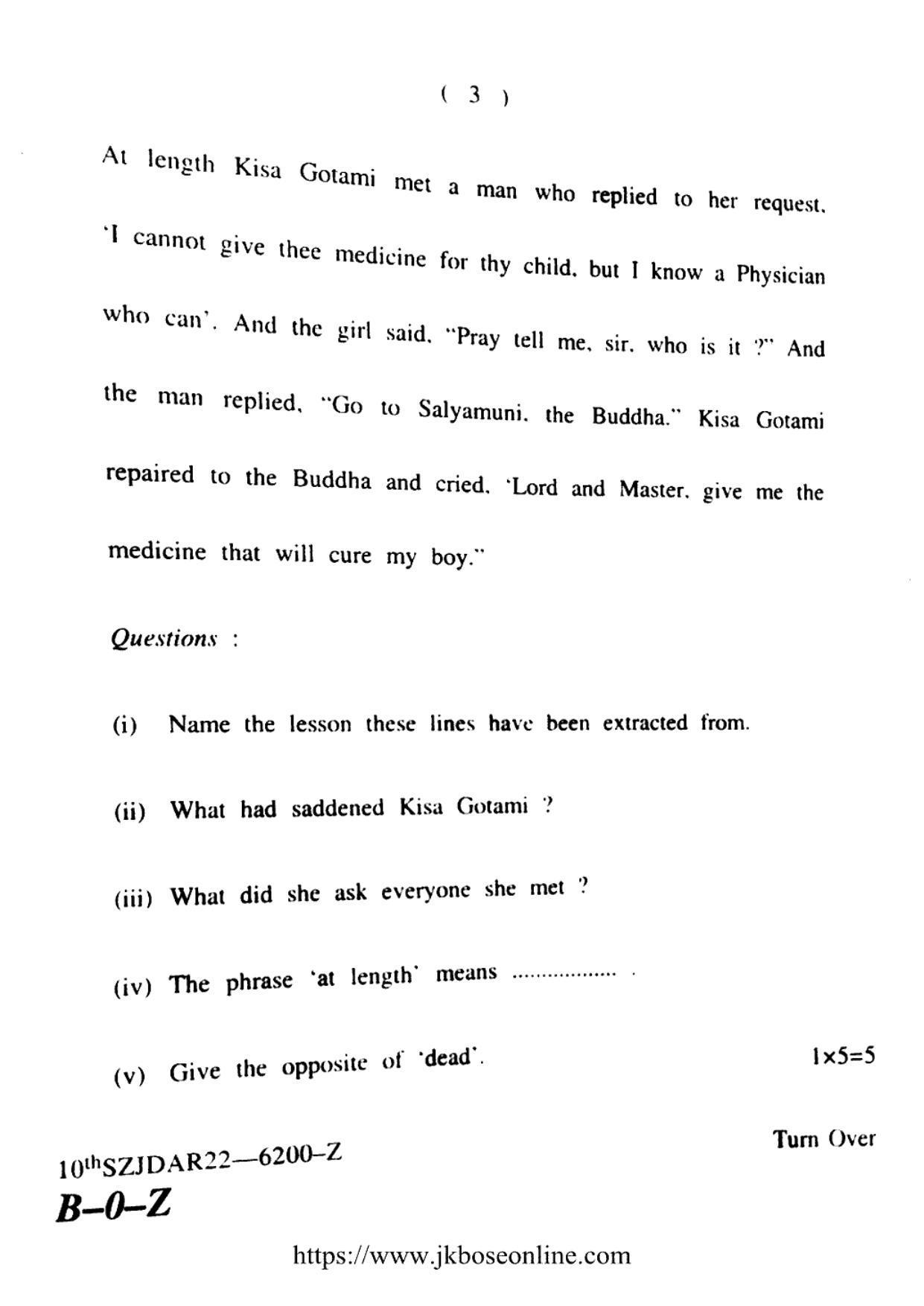 JKBOSE CLASS 10 English (6200-Z) 2022 - Page 3