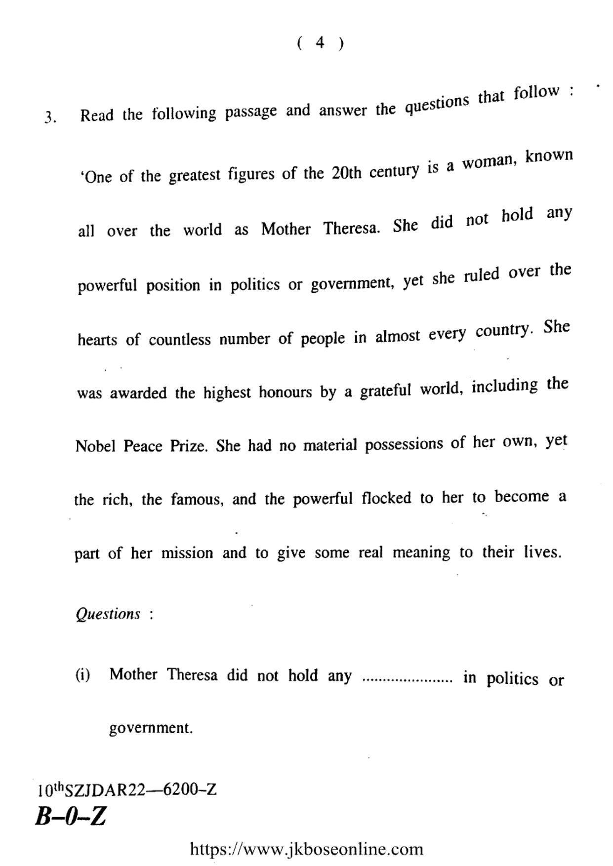 JKBOSE CLASS 10 English (6200-Z) 2022 - Page 4