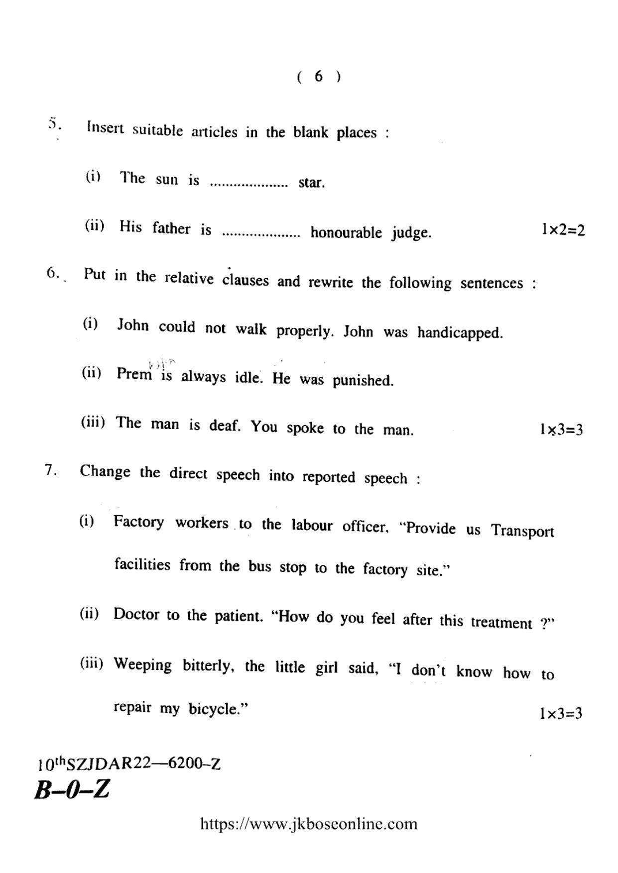 JKBOSE CLASS 10 English (6200-Z) 2022 - Page 6