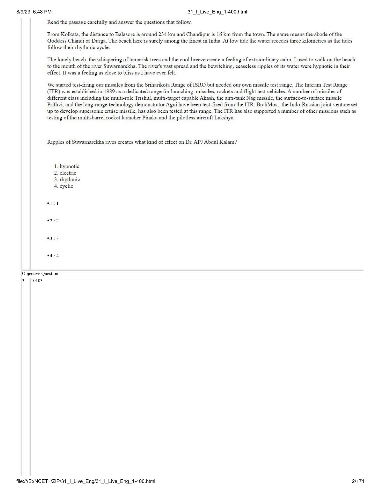 NCET 2023 Question Paper (English Q 1-400) - Page 2