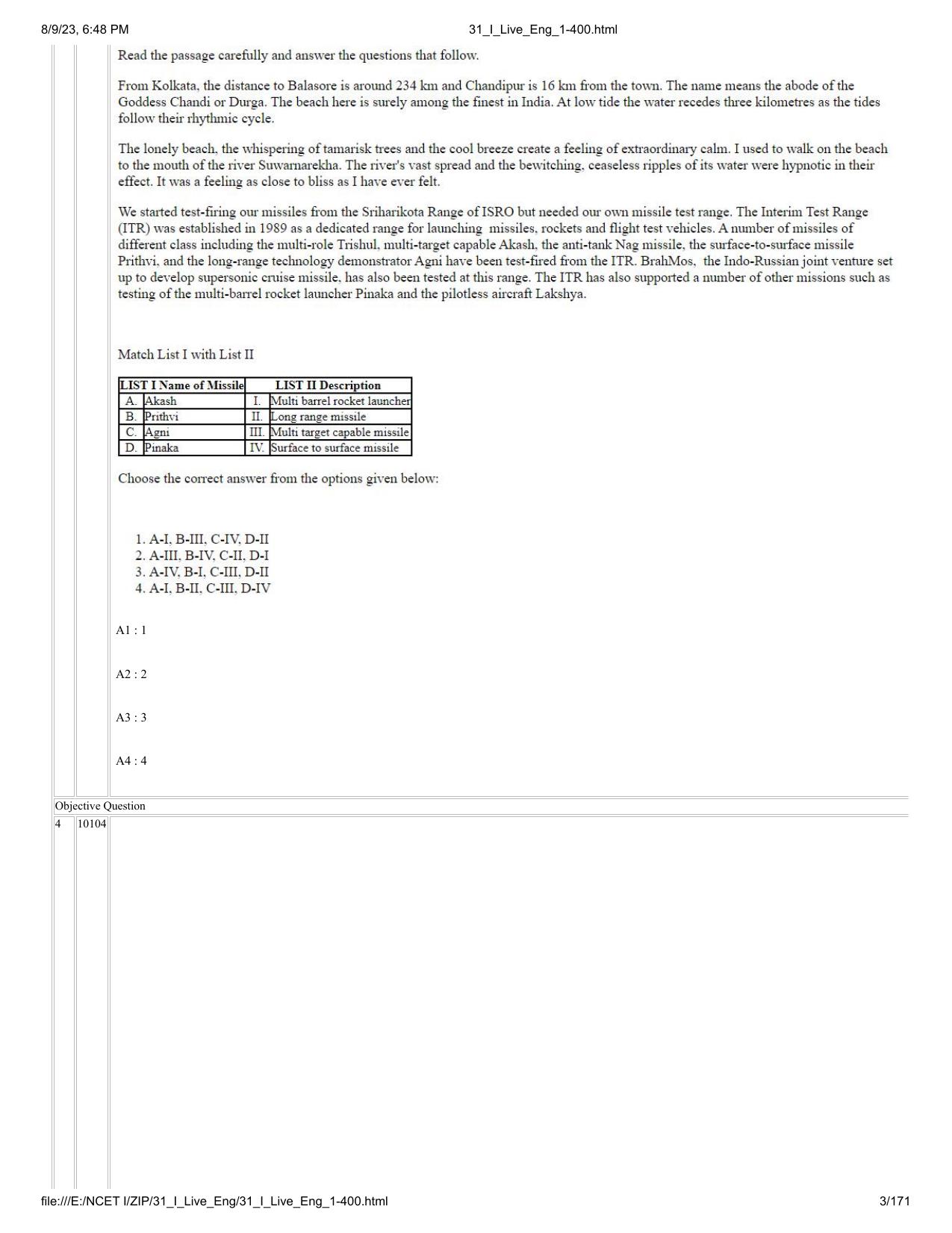 NCET 2023 Question Paper (English Q 1-400) - Page 3