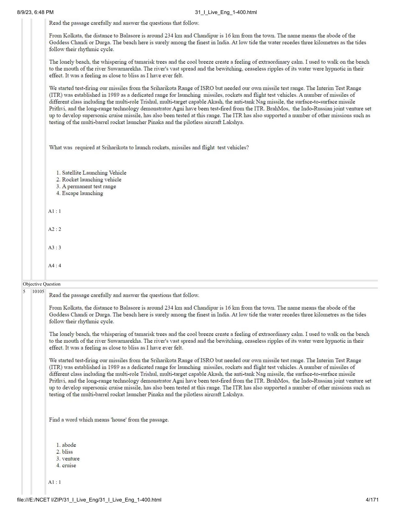 NCET 2023 Question Paper (English Q 1-400) - Page 4