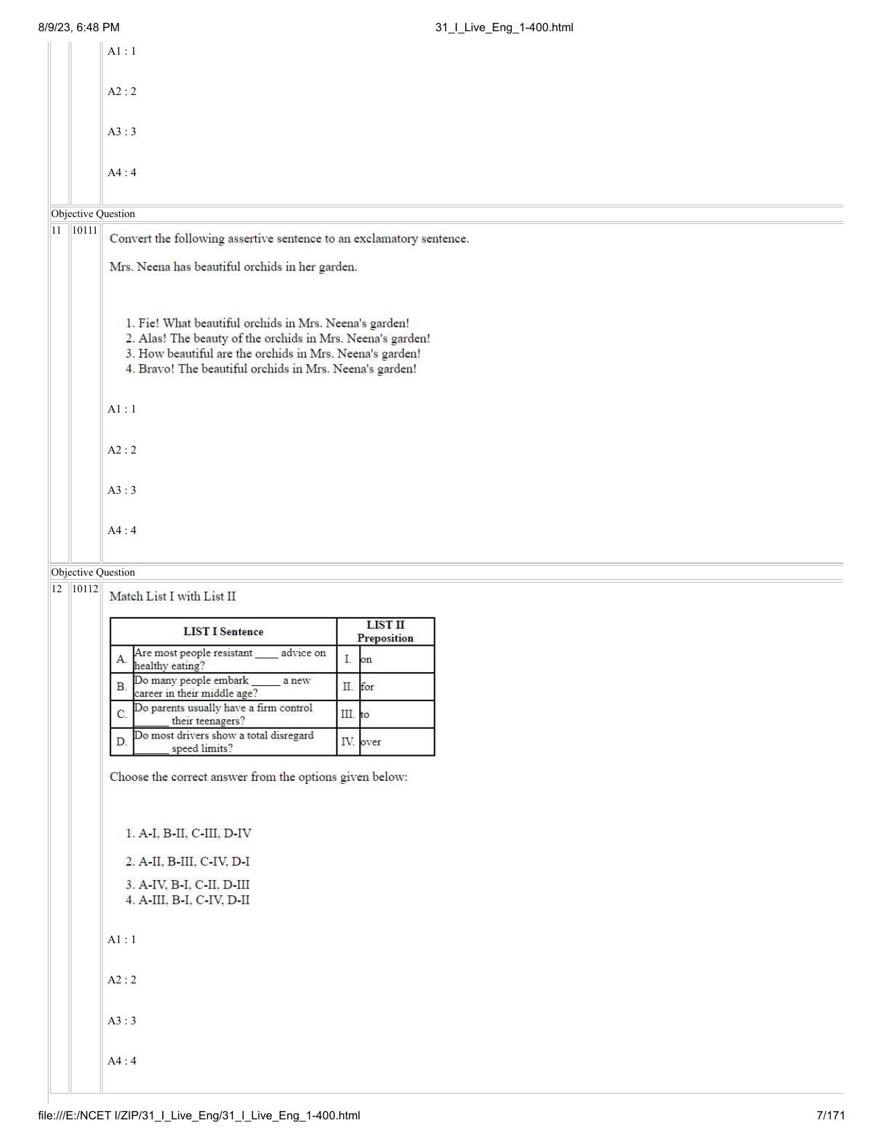 NCET 2023 Question Paper (English Q 1-400) - Page 7