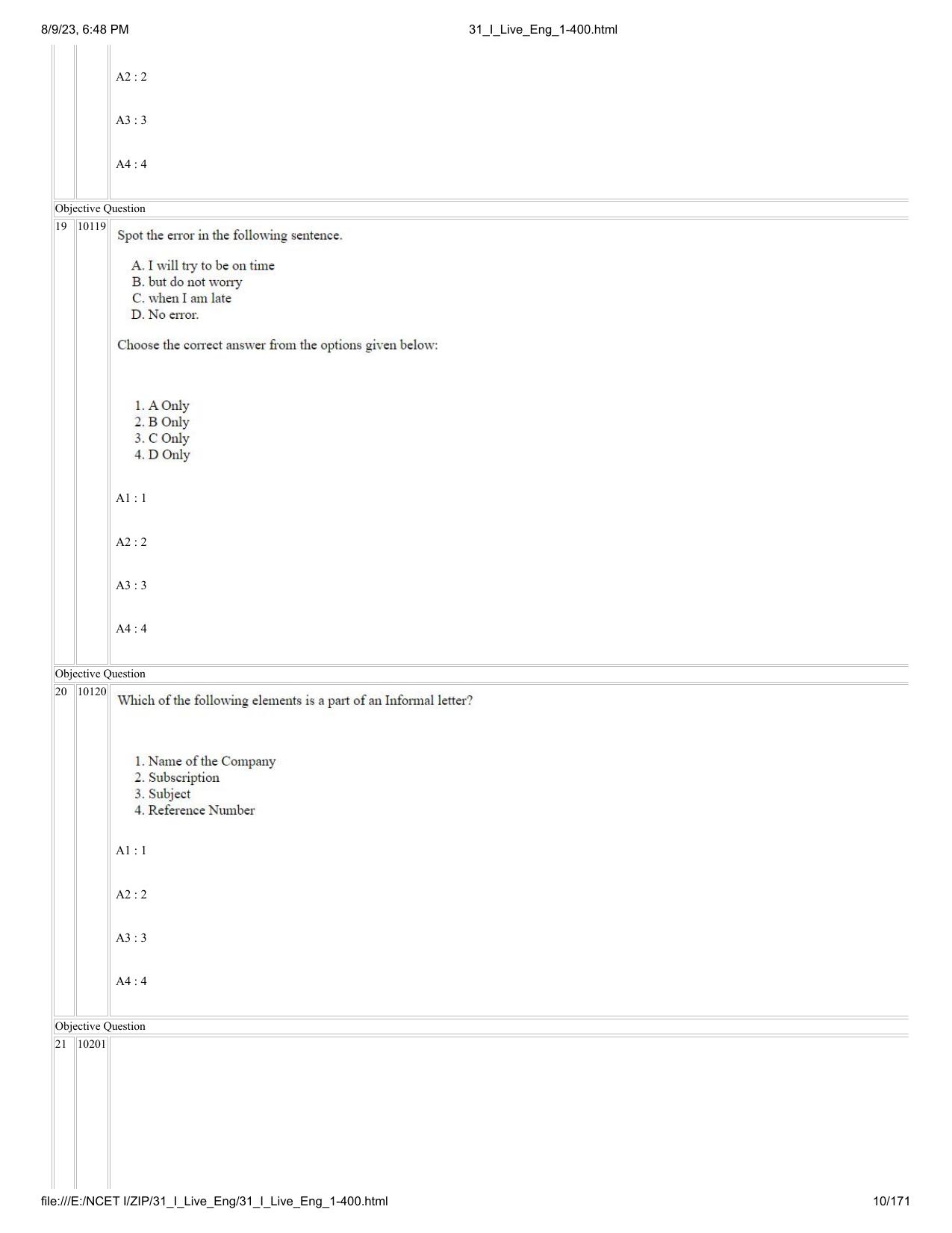 NCET 2023 Question Paper (English Q 1-400) - Page 10
