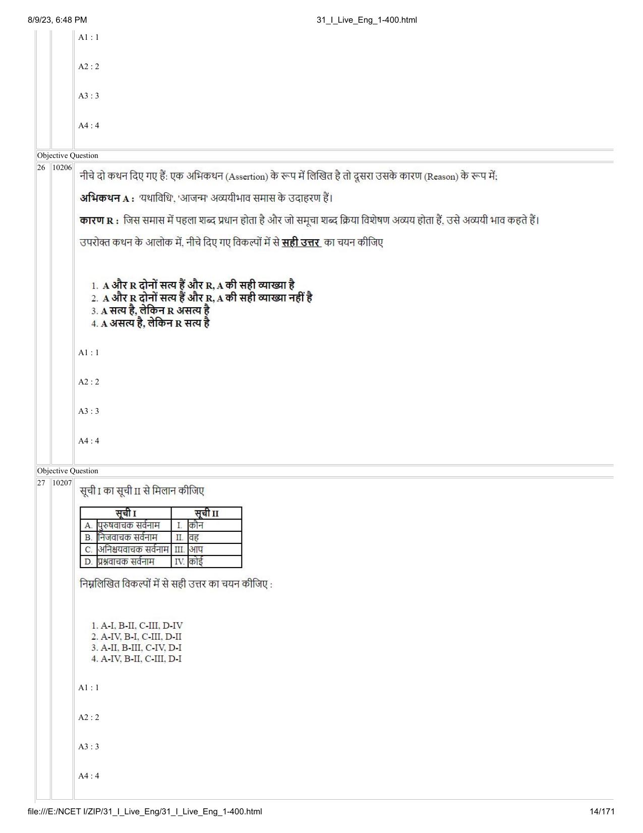 NCET 2023 Question Paper (English Q 1-400) - Page 14