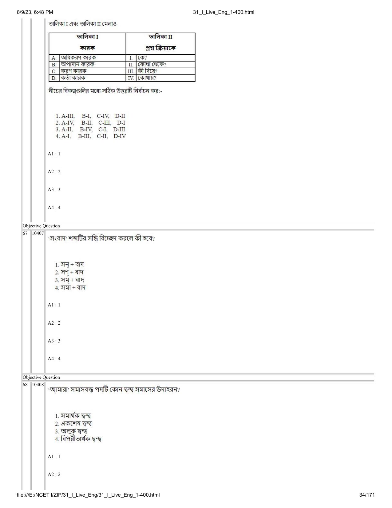 NCET 2023 Question Paper (English Q 1-400) - Page 34