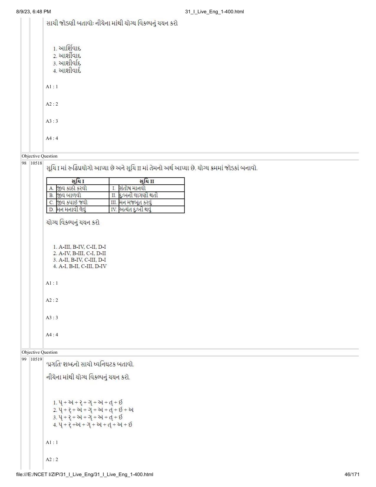 NCET 2023 Question Paper (English Q 1-400) - Page 46