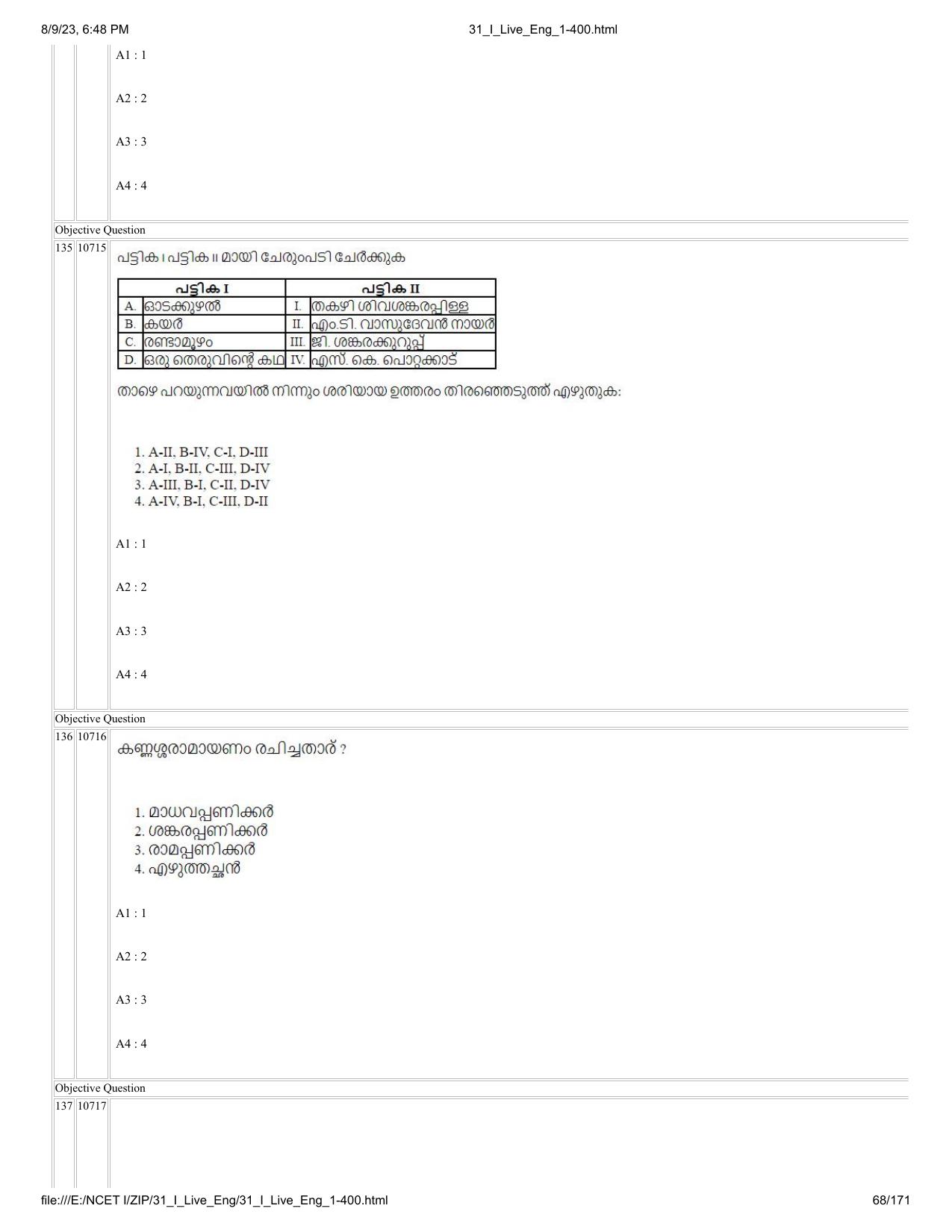 NCET 2023 Question Paper (English Q 1-400) - Page 68